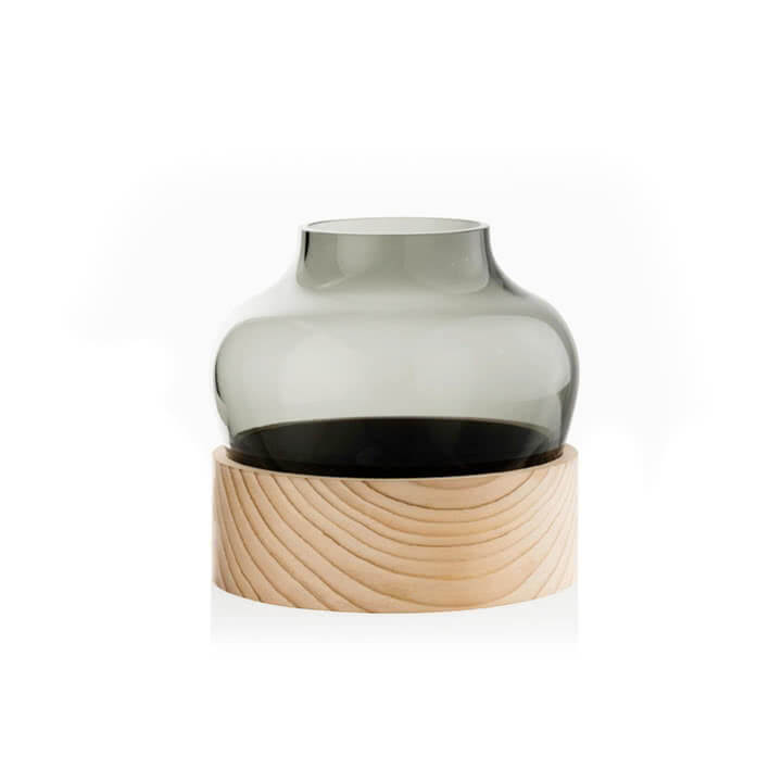 Fritz Hansen glass vase with wooden support
