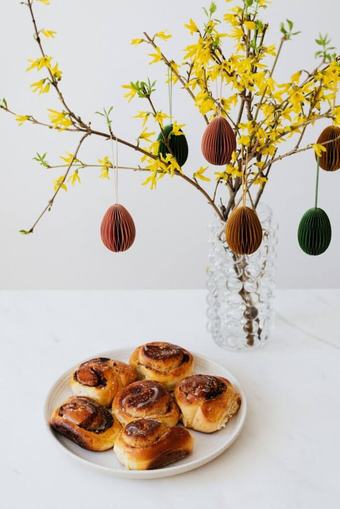 cinnamon buns under the Easter bush