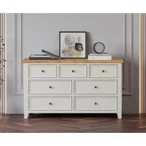 Weymouth Oak and Soft White Painted Wide Chest Of Drawers