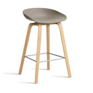 HAY About a Stool AAL32 Low 2.0 bar stool lacquered oak base Khaki-stainless steel footrest