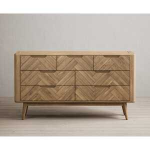 Solid Oak Wide Chest of Drawers | Herringbone Detail